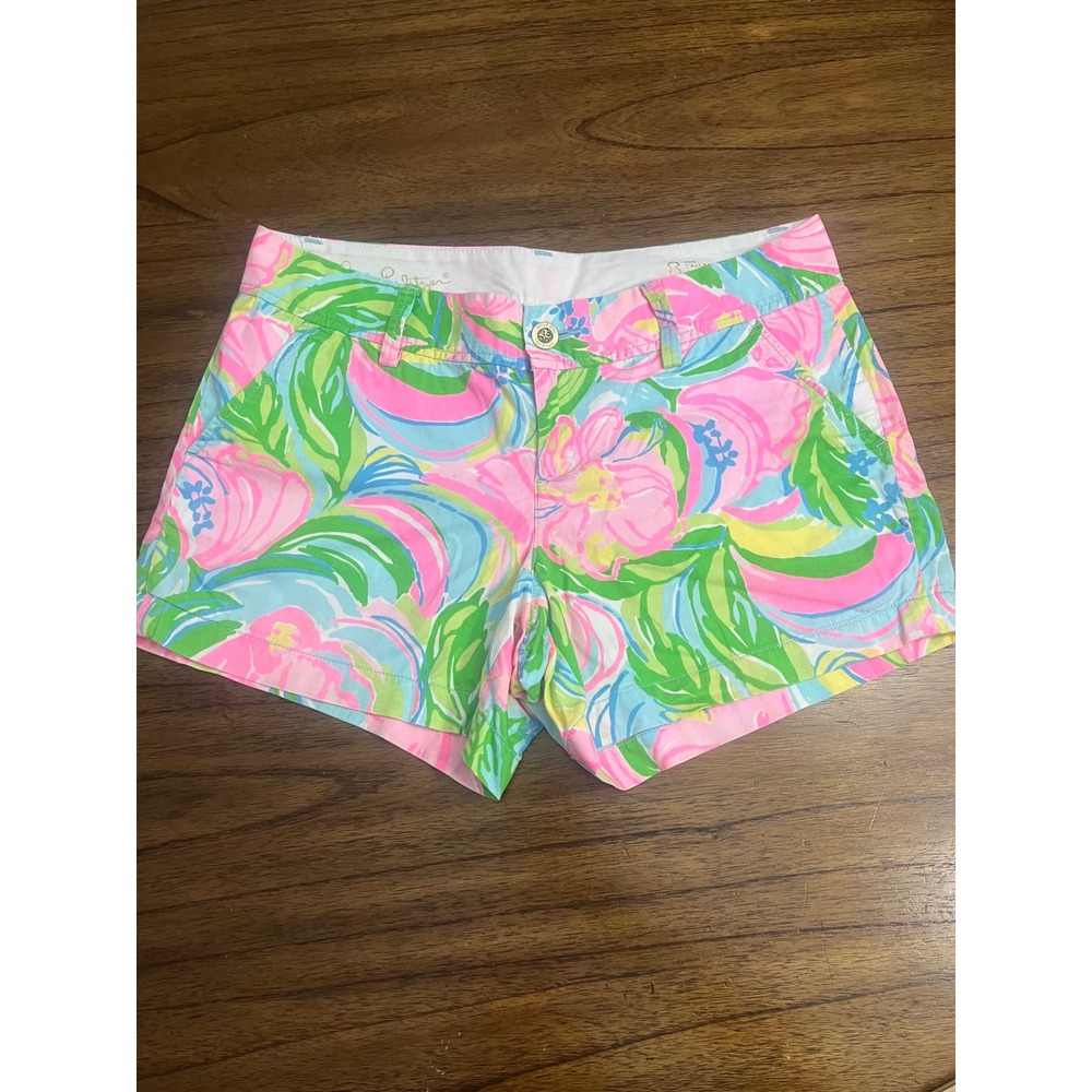 Lilly Pulitzer Callahan Shorts Pink Green Blue Floral Chino Size 8 100% Cotton
